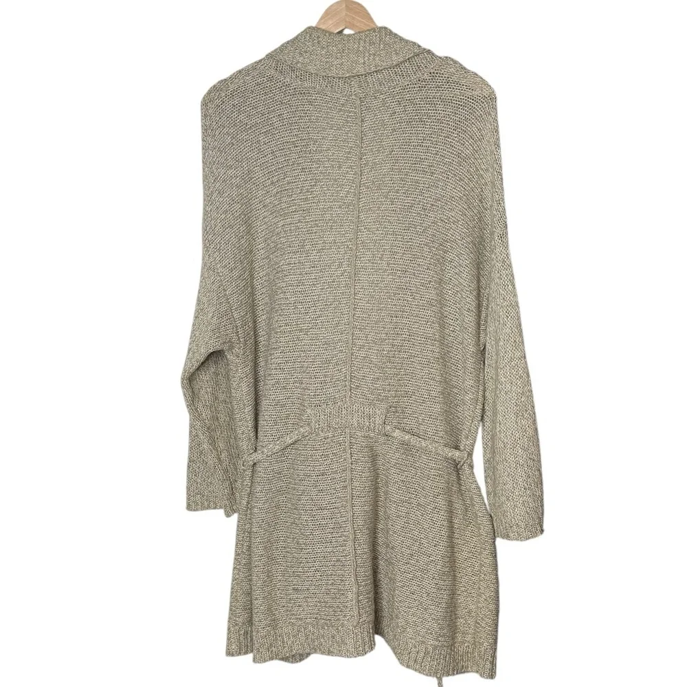 J. Jill Open Knit Tie Waist Long Cardigan Size XL Tan Beach Drapey Lagenlook